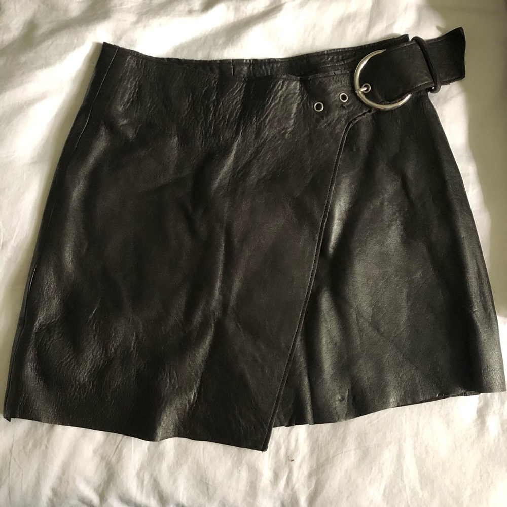 Reformation black wrap leather mini skirt xs